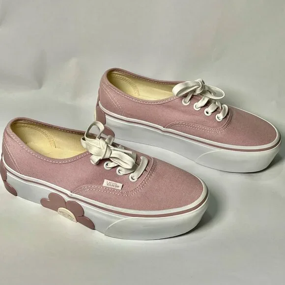 Vans Pink Canvas Platform Sneakers W/ Floral Design Womens Size 6.5 - Picture 2 of 9